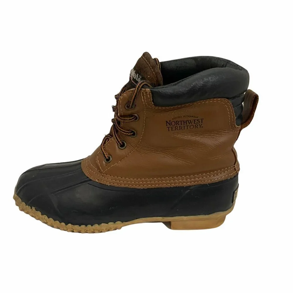 Northwest Territory Women's Brown Blue Leather Rubber Thinsulate Duck Boots Sz 9